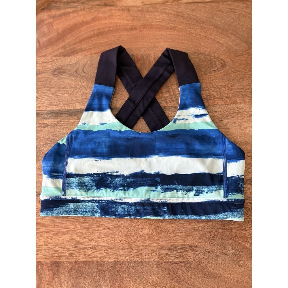 Lululemon Sports Bra Womens 6 Blue Green Crossback Strappy Adjustable Band Print